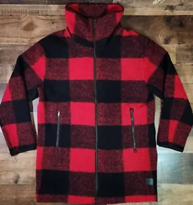 Roots Wool Jacket Womens Medium Red Black Plaid Buffalo Check Full Zip - Picture 1 of 12