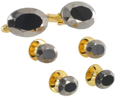 Золотой тон мужской смокинг комплект запонки рубашка запонки граненый гематит переключатель назад - Изображение 1 из 4