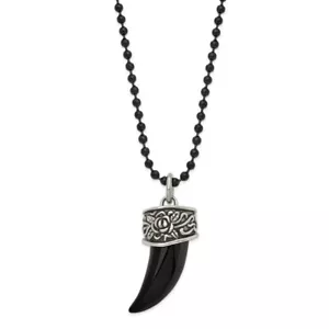 Stainless Steel Polished/Antiqued Black IP-plated Claw Necklace - Picture 1 of 3