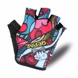 QEPAE Cycling Gloves with Shock-absorbing Foam Pad Half Finger Pink Flower