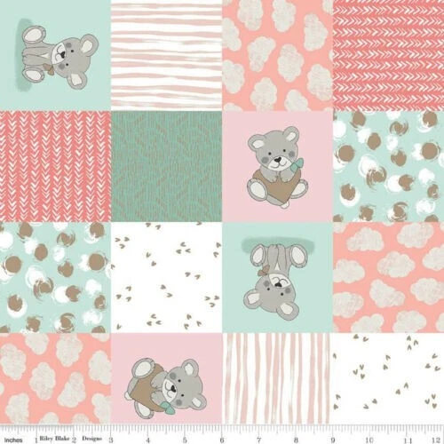 Oso de peluche Fat Quarter Riley Blake "Sleep Tight" estampado de tramposos rosa brillante Foto 1 de 1
