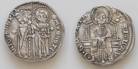 ITALY, Venezia (Venice) Antonio Veniero. 1382-1400. AR Grosso (22mm 1,9g) Christ Cover