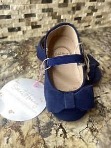 SWEET HONEY Navy Blue Leather Mary Jane Bow Flats infant girl shoes size 4