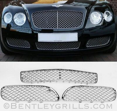 Juego de 3 parrillas inferiores cromadas Bentley GT GTC 2004-2010 DE NUEVO EN STOCK - Imagen 1 de 4
