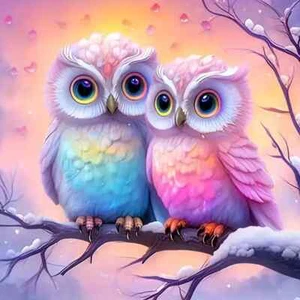 Frameless DIY Diamond Art Painting Set - 2 Owls - Picture 1 of 4