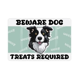 Cartoon Dog Novelty Metal Wall Sign - Treats Required - Border Collie Gift - Picture 1 of 1