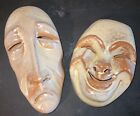 Vintage Frankoma TRAGEDY & Comedy Pottery Masks