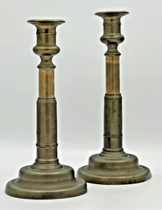 Antique 19Th Century Harrison Patent Pair Of Telescopic Brass Candlesticks - Picture 1 of 8