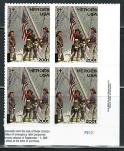 Mint US Block of 4 2002 Heroes of 2001 Semipostal Stamps Scott# B2 (MNH) - Picture 1 of 1