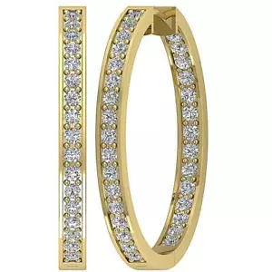 Inside Outside Hoops SI1 G 1.25Ct Earring Natural Round Cut Diamond White Gold - Picture 1 of 12