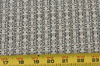 20" Long, Vintage, Brown & Black Floral Stripes on Tan, Fabric Traditions, V05 - Image 1 of 4