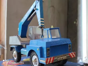 VINTAGE TRUCK CRANE MAMMUT TIN PLASTIC TOY GERMANY DDR GDR 70s FOR PARTS BLUE - Picture 1 of 12