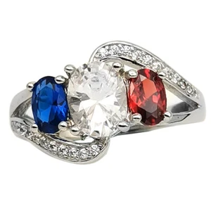925 Sterling Silber Damen Ring blau-weiß-rot 3 Steine Design Größe 6 - Bild 1 von 4