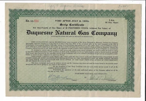 PENNSYLVANIA 1933 Duquesne Natural Gas Company Stock Certificate  RARE - Picture 1 of 2