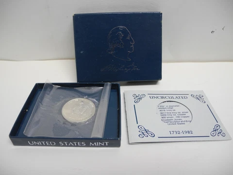 George Washington Commemorative 1982 D 90% Silver Half Dollar 50c Coin Box & CoA Cover