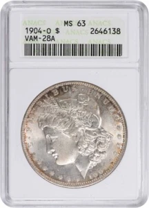 1904-O VAM 28A Morgan Silver Dollar MS63 ANACS - Picture 1 of 2