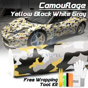 Premium Yellow Black White Gray Camouflage Desert Vinyl Sticker Wrap Decal Sheet - Picture 1 of 11