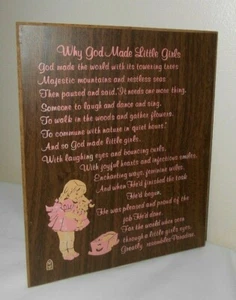 Why God Made Little Girls Vintage Wall Plaque Sign- just under 7x9" - marked RR - Picture 1 of 7