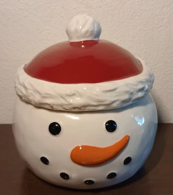 Vintage Snowman Cookie Jars Candy Dish St. Nicholas Square Yuletide Christmas - Image 1 of 4