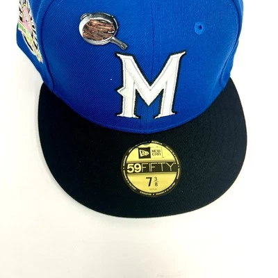 New Era Milwaukee Brewers Hat 7 3/8 Blue Fitted Baseball Cap 59Fifty Patch MLB - Image 1 of 4
