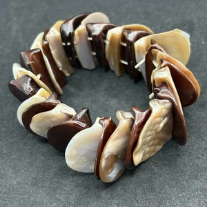 Vintage Retro Shell Bangle Bracelet Elastic Stretch Boho 1970s Costume Jewellery - Picture 1 of 10