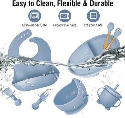 Silikon Baby Geschirrset, Rutschfest Kindergeschirr Set Set mit Saugnapf NEU - Bild 1 von 4