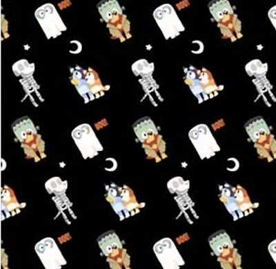  Синяя хлопчатобумажная ткань Bluey Halloween Skeleton Boo в ярдах - CP80695 - Изображение 1 из 2