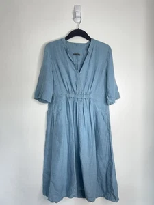 Oska Dress Size 0 Blue Linen Short Sleeve Lagenlook V Neck - Picture 1 of 9