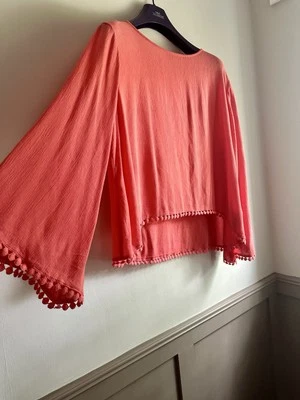 Next Ladies Coral Bell Sleeve PomPom Hem Blouse Size 10 Good Condition - Image 1 of 4