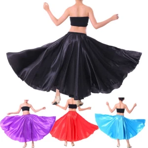 Girl Satin Long Full Circle Skirt Flamenco Skirt Gypsy Latin Skirt Jazz CostumeS - Picture 1 of 31