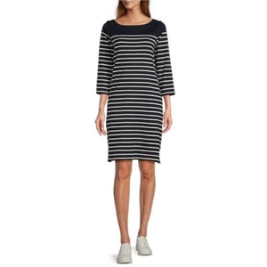 L.L.Bean Damen Medium marine/weiß Mariner Strick Streifen U-Boot-Ausschnitt Kleid - Bild 1 von 4