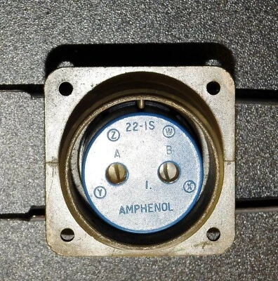 MS3102A22-1S Amphenol Military Bulkhead Connector 2 Pin with Solder Cup - Image 1 of 4
