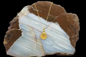 Beautiful 14K Yellow Gold Is Minimalist Sea Shell Pendant & 16" Chain - Picture 1 of 9
