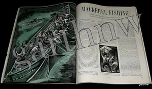 MACKERAL FISHING 1948 WOODCUT ART FEATURE SAMUEL T WILLIAMSON PICTORIAL - Picture 1 of 2