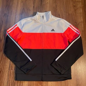 Adidas Track Jacket Striped Pink White Full Zip Logo Sweater Girls Size XL 16 - Picture 1 of 4