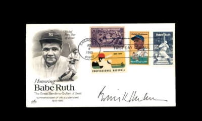 Bowie Kuhn JSA Signed FDC 1983 First Day Cover Cache Babe Ruth Autograph - Image 1 of 3