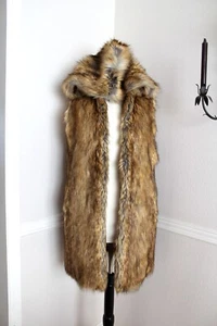 NEW Donna Salyers Fabulous Furs Golden Fox Faux Fur Hooded Long Vest Coat size S - Picture 1 of 9