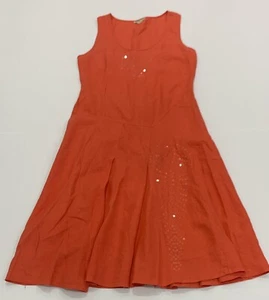 SIZE 12 WOMEN'S Orange CHELSEA DESIGN LINEN DRESS With Sequins VGC - Picture 1 of 8
