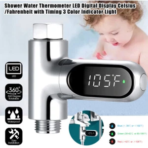 Shower Water Thermometer LED Digital Display with Timing 3 Color Indicator Light - Picture 1 of 18