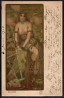 BE049 ART NOUVEAU a/s Paul BERTHON "SALOME" RISQUé TOPLESS LADY WOMAN HARP 1904