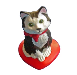 Hallmark MERRY MINIATURES Valentines Vintage CAT Kitten B&W HERZ 1989 Figur - Bild 1 von 3