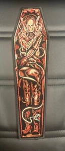 COWBOY ASSASSIN IN COFFIN LARGE BIKER BACK PATCH IRON ON 12X4 INCH - Picture 1 of 1