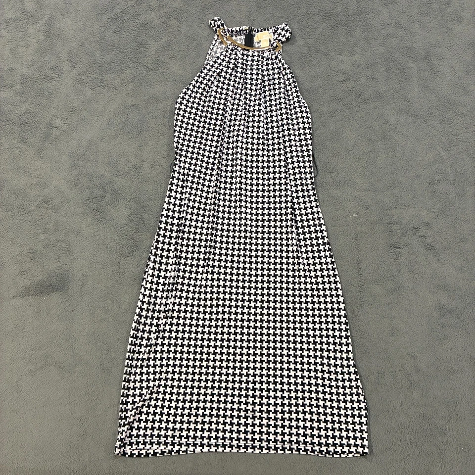 Vestido midi informal largo sin mangas con ribete de cuello dorado Michael Kors para mujer talla XS Foto 1 de 4