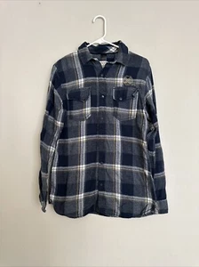 Burton Mens Flannel Shirt Long Sleeve Small Four Lanterns Winery Logo Blue - Picture 1 of 15