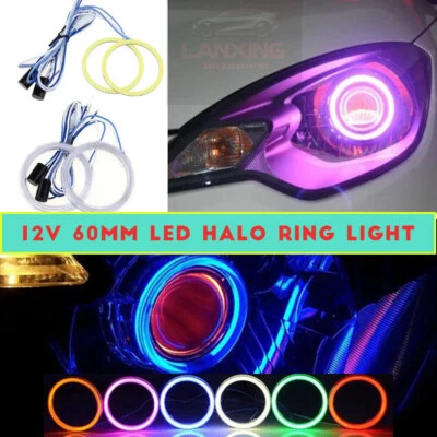 2x 60MM Angel Eyes Halo Ring LED Light Car COB DRL SMD Headlight Universal - Image 1 of 4