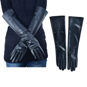 Womens Long Leather Gloves Winter Warmer Elbow Opera Gloves Full Finger Mittensח - Picture 1 of 11