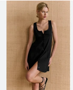 SEZANE Paris Leo Kleid Damen Gr. S schwarz Rippstrick Knopfleiste ärmellos - Bild 1 von 9