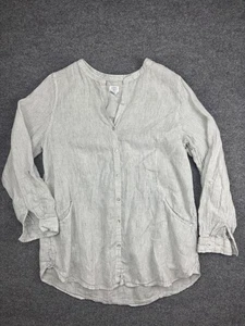 Sigrid Olsen Shirt Womens XL White Gray Striped 100% Linen Tunic Button Front - Picture 1 of 8