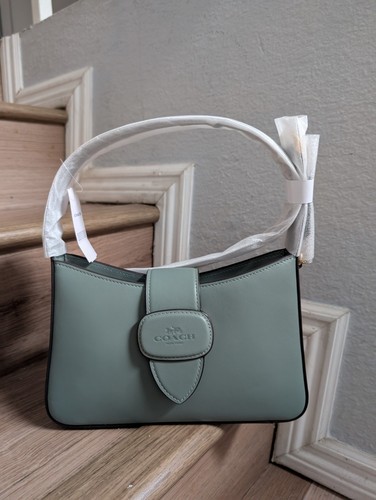 Borsa a tracolla Coach CAA92 Eliza nuova con etichetta borsa in pelle liscia color salvia