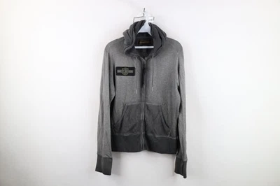 Винтажная женская толстовка с капюшоном Y2K Harley Davidson со средним написанием Stonewash Eagle на молнии - Изображение 1 из 4